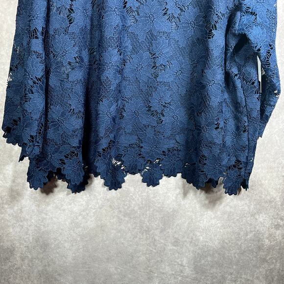 Ella Rafaella Blouse Womens 3X Blue Lace Floral Lined Boho Career Mature NEW - Picture 3 of 10